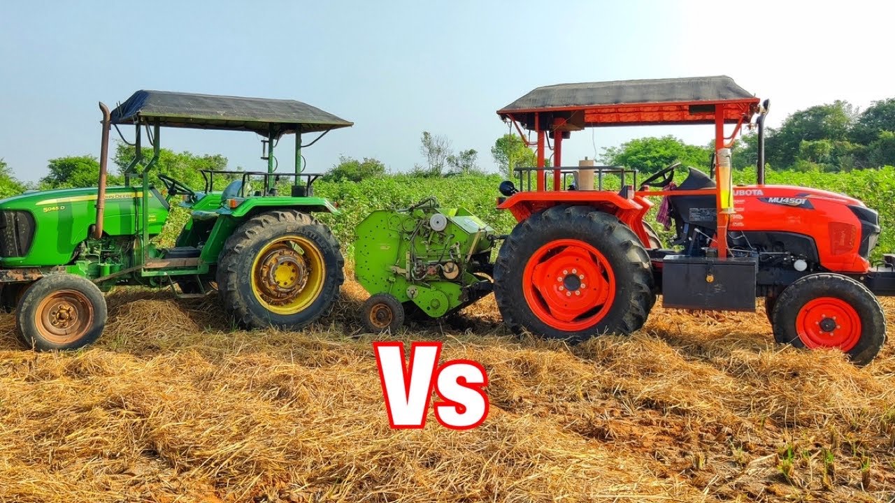 Kubota MU4501 Tractor vs John Deere 5045D Tractor baler comparison | Fuel test | Come To Village