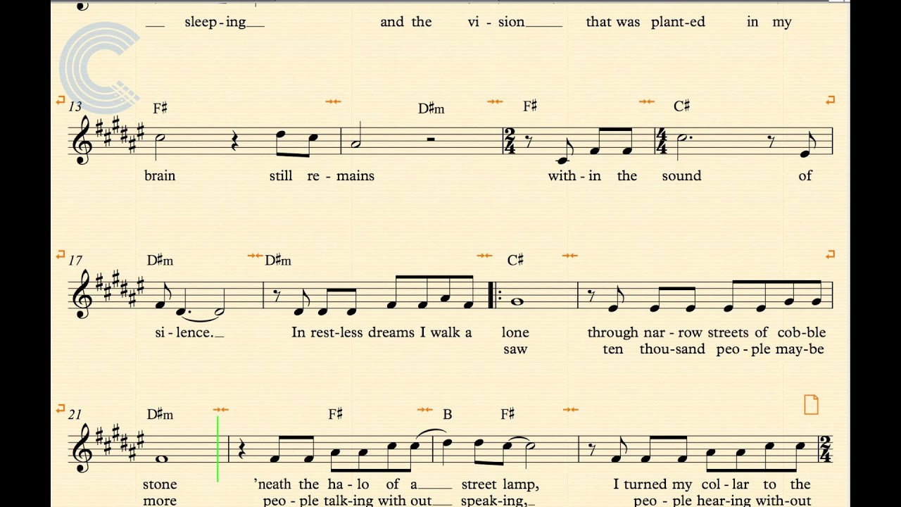 Flute - The Sound of Silence - Simon & Garfunkel - Sheet Music, Chords, & Vocals