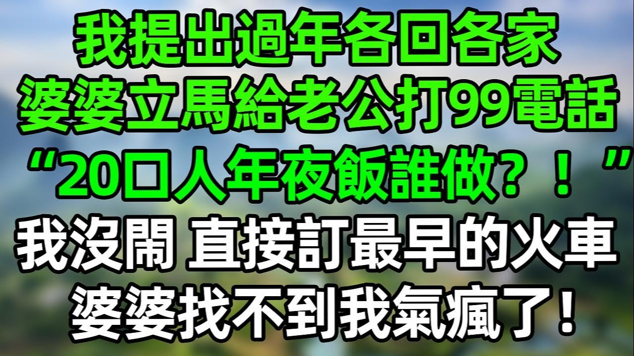 我提出過年各回各家，婆婆立馬給老公99個電話“20口人年夜飯難道讓我做嗎？！”我沒閙 直接訂最早的火車票，次日婆婆找不到我氣瘋了！#夜讀人生 #講故事  #幸福生活 #深夜淺讀 #深夜故事 #婆媳