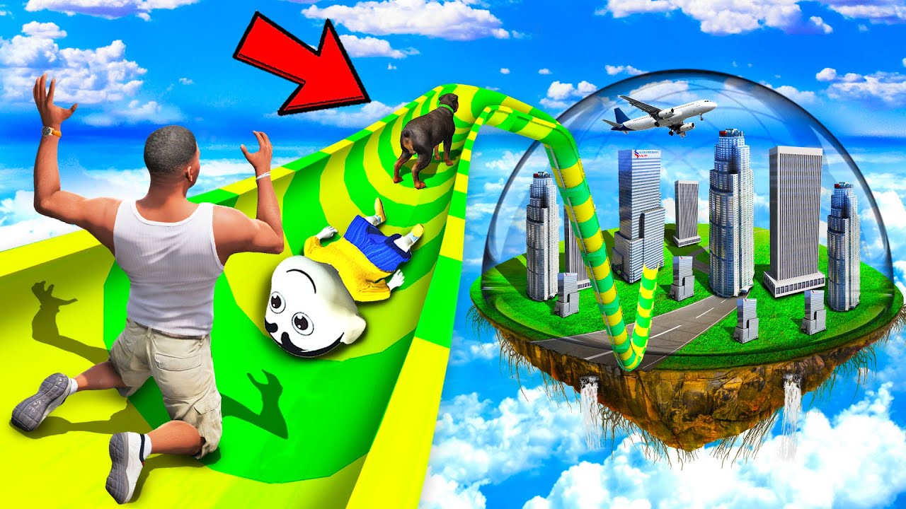 SHINCHAN AND FRANKLIN WENT TO THE LONGEST WATER SLIDE ISLAND IN SKY GTA 5