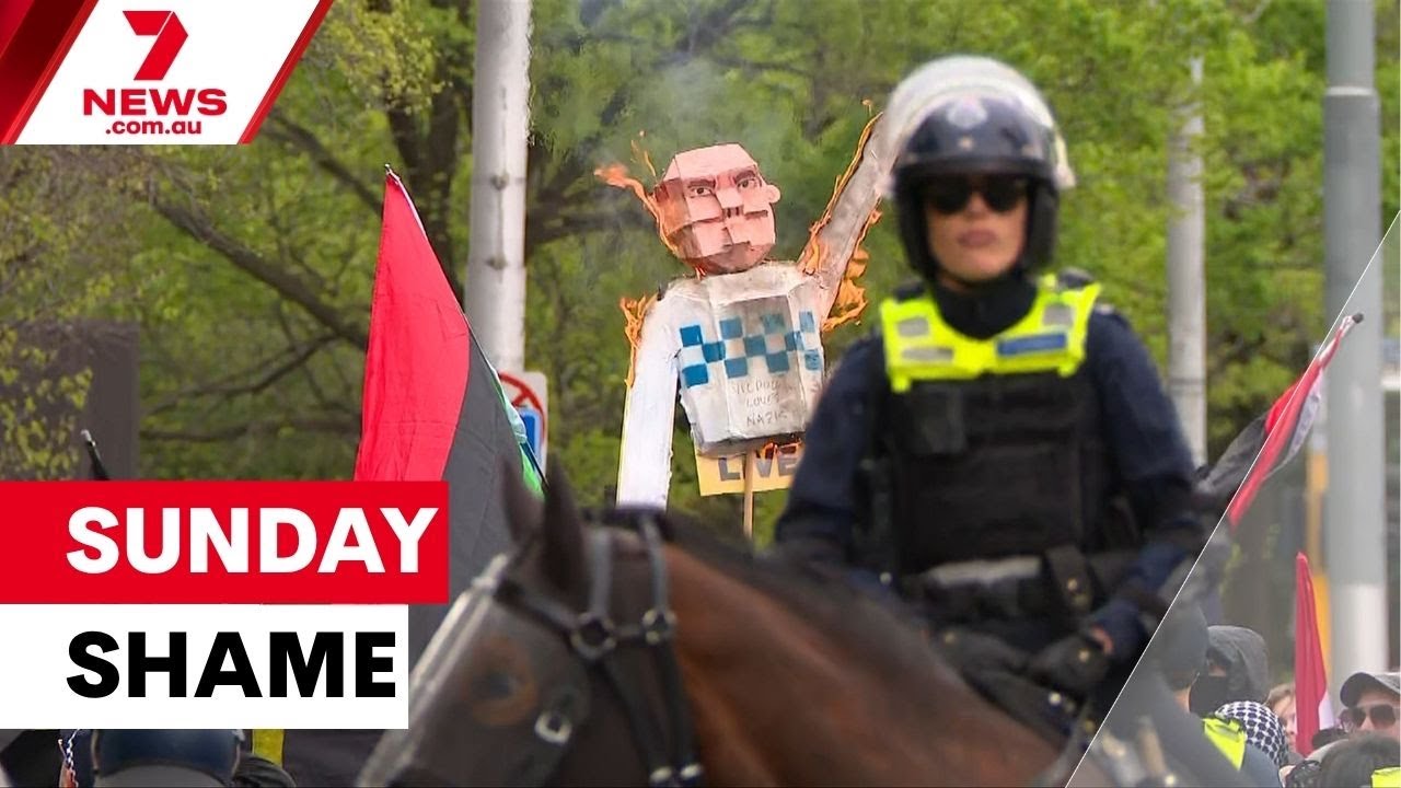 Riot police pelted with rocks and shards of glass | 7NEWS