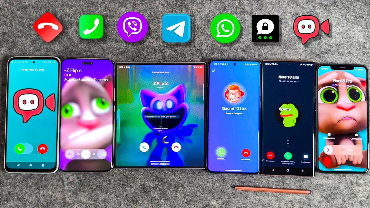 iPhone 11 PM + Honor M6 + OnePlus 12 + Z Fold 6 + HTC U23 + Note 20U Guess Who Incoming Call
