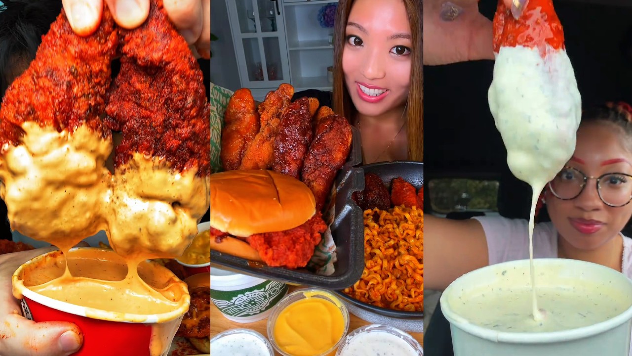 TIKTOK Mukbang Compilation | Dave's Hot Chicken, Wingstop, Cane's, Chick-Fil-A & More!