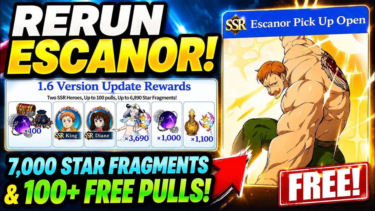 RERUN ESCANOR! 7,000 STAR FRAGMENTS & 100+ FREE PULLS! | 7DS Origin