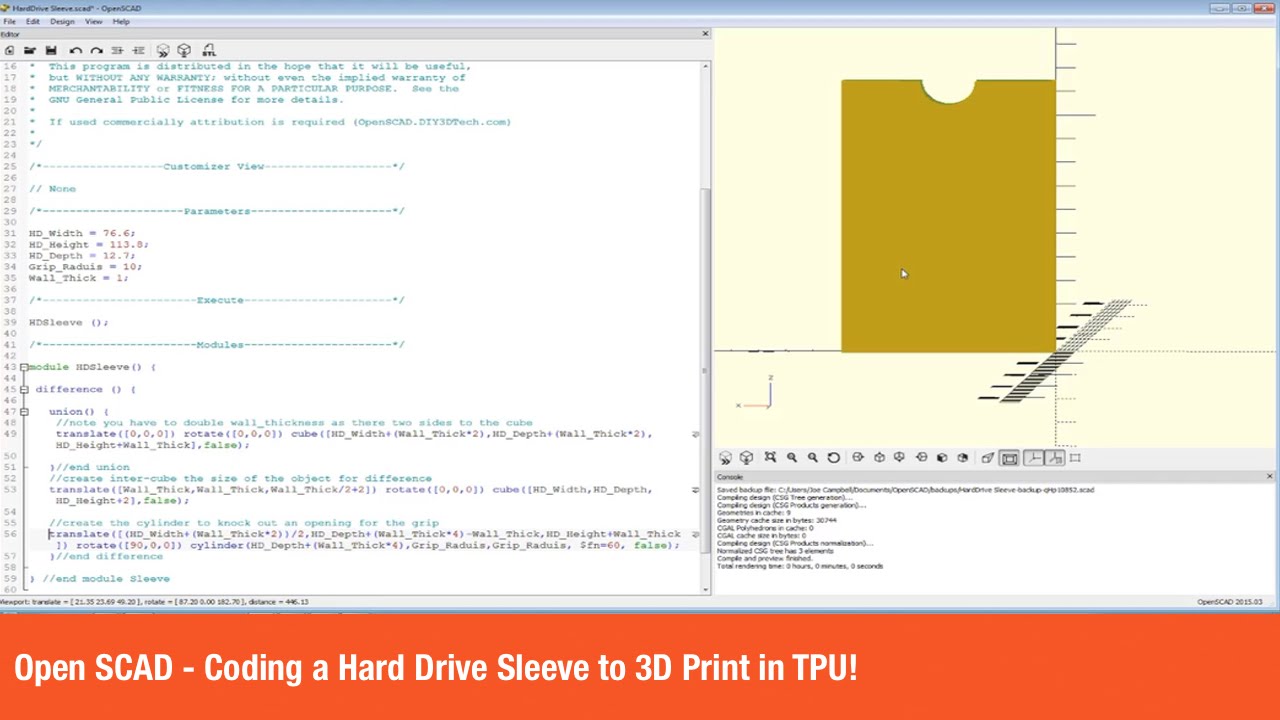Open SCAD - Coding a Hard Drive Sleeve to 3D Print in TPU!