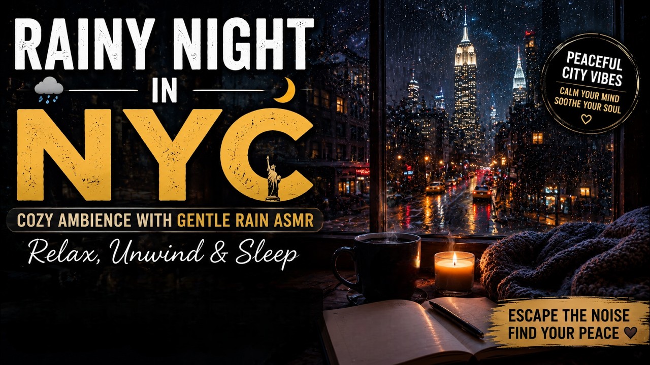 Rainy Night in NYC | Cozy Ambience with Gentle Rain ASMR