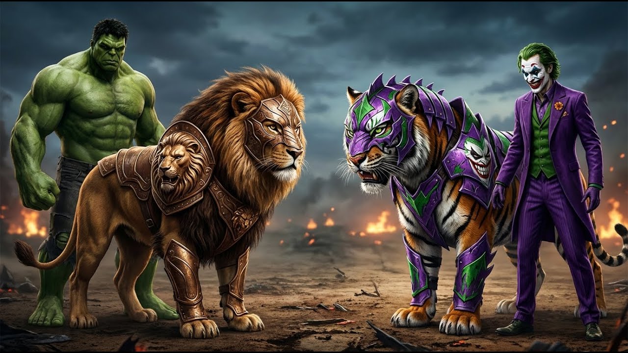 ⚔️Hulk & Monster Lion 🆚Joker & Monster Tiger | Epic Realistic Battle Movie (4K)”