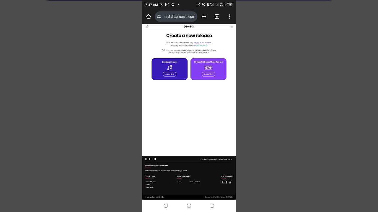 paying for Ditto music Subscription of $14 fot one artist account one year music Distribution