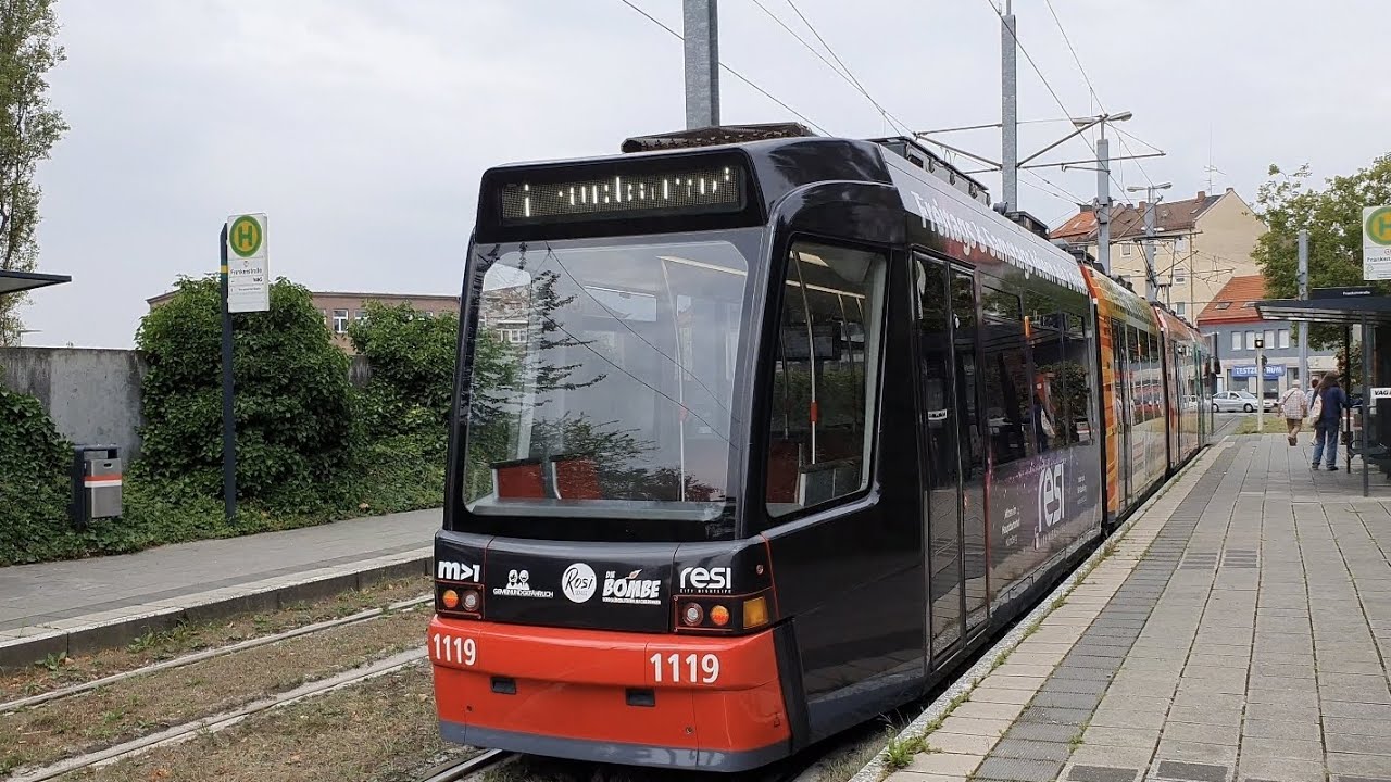 Straßenbahn Nürnberg GT8N Wagen 1119 , von SÜDFRIEDHOF bis FRANKENSTRASSE_4K