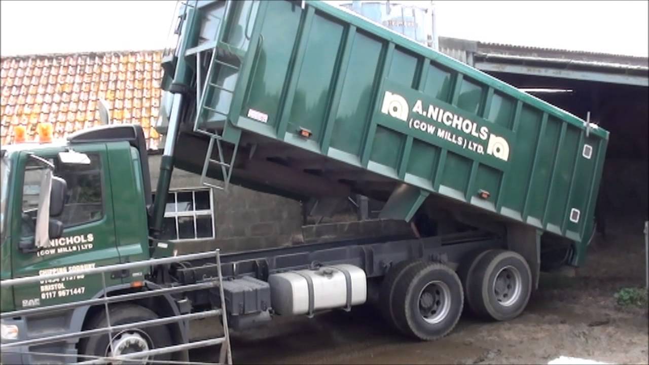 lorry delivering cattle feed to the farm