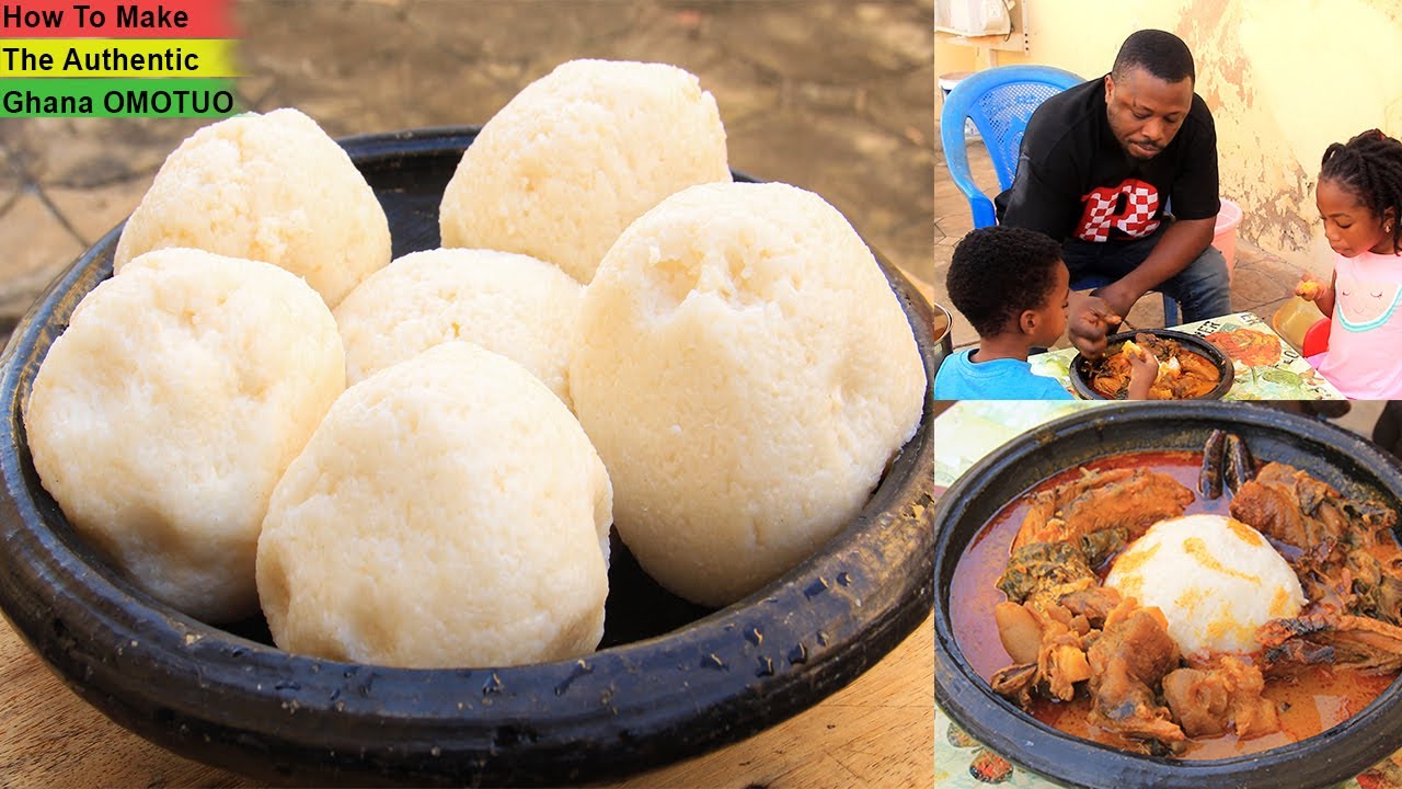 How To Make The Authentic Ghana OMOTUO Recipe, Rice Balls Served With  Super Tasty Ground Nut Soup