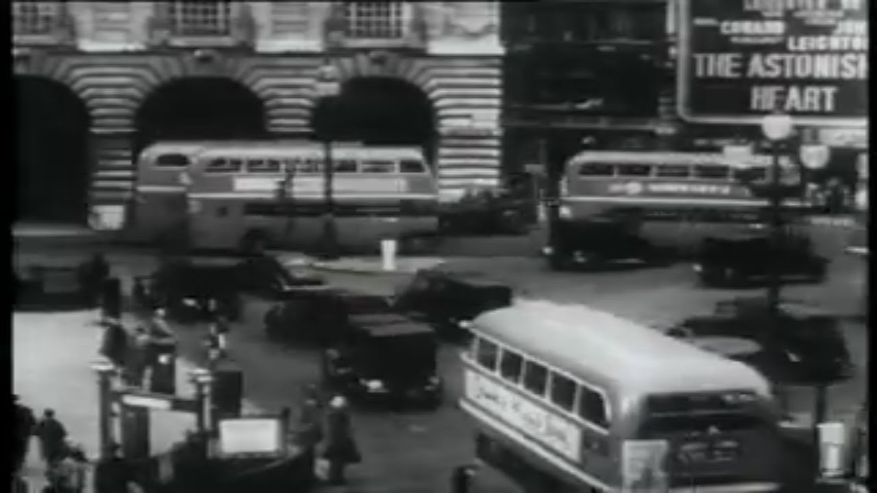 Old Footage of London Double-Decker Bus Street Scenes - Journey by a London Bus  (1950)