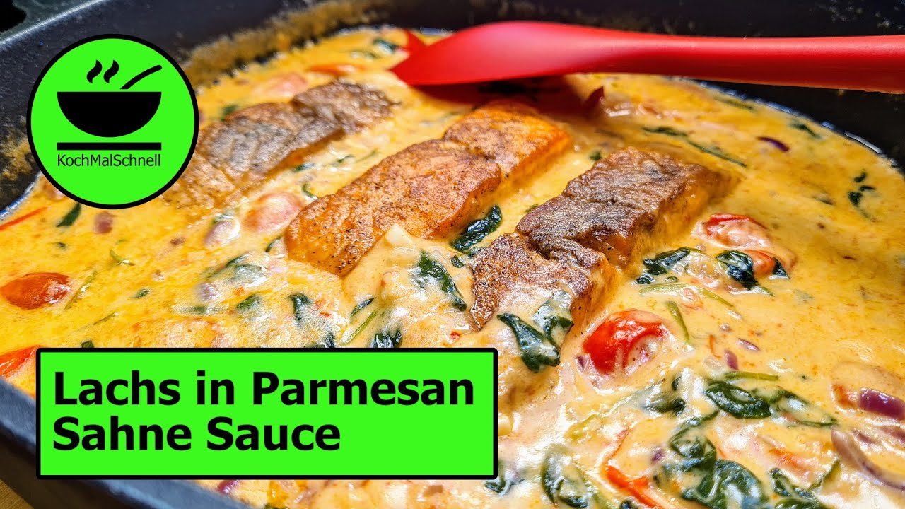Lecker Lachs in Parmesan Sahne Sauce mit Spinat 🥬 und Tomaten 🍅 von KochMalSchnell