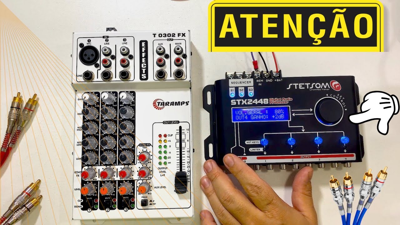 Como ligar mesa de som,potencia,equalizador + processador de audio stetsom stx2448