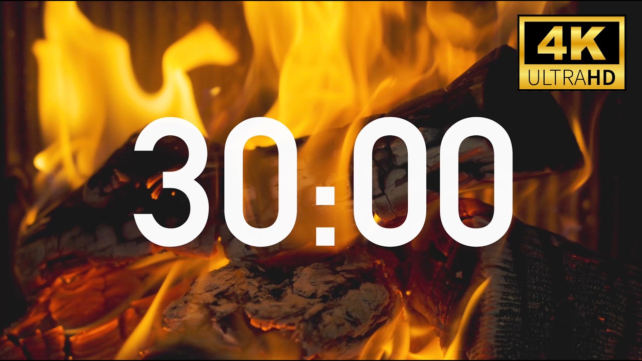 30 Minute Timer 🔥 Fireplace (Ultra HD 4K) with Cozy Fireplace Sounds