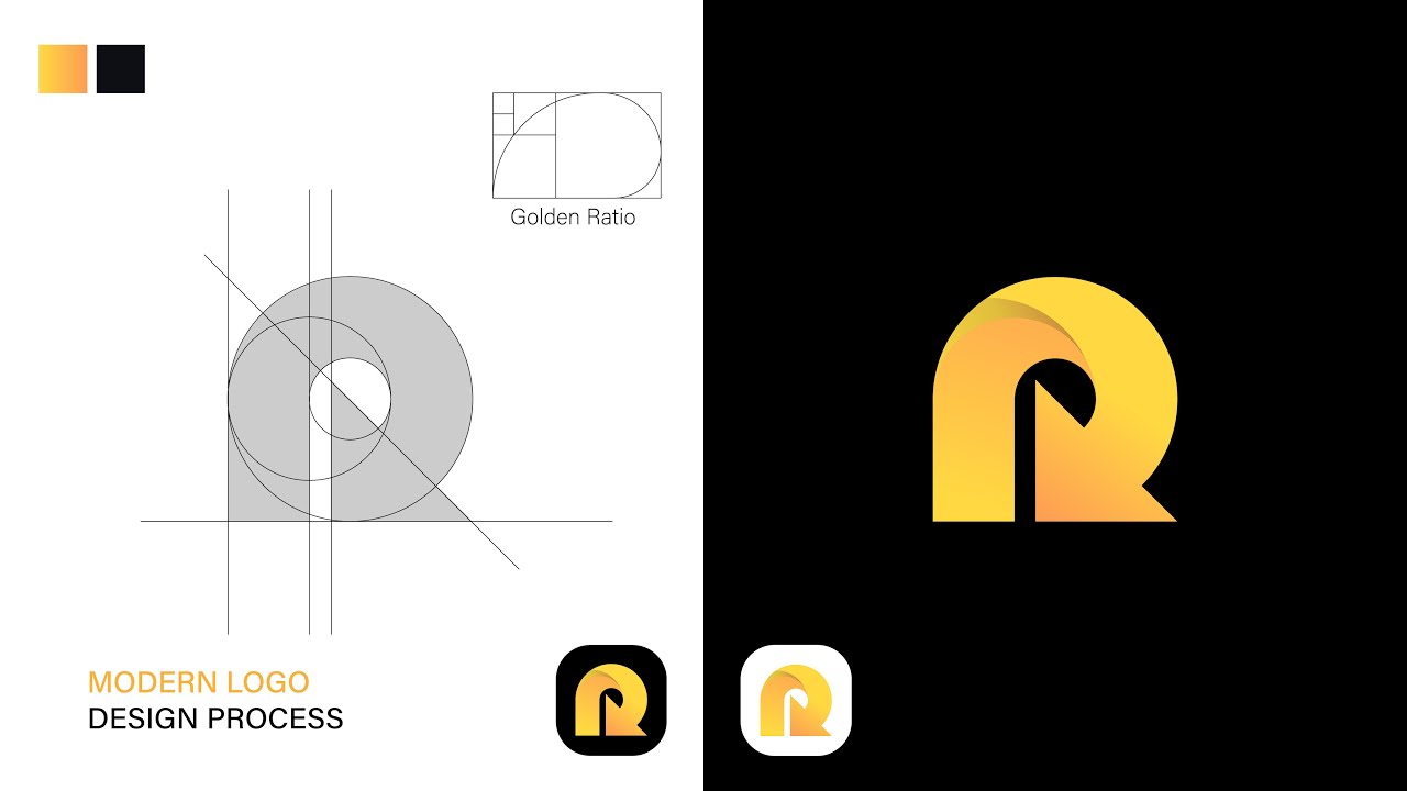 Modern R Letter Logo Design Process With Golden Circles | Adobe Illustrator Tutorials