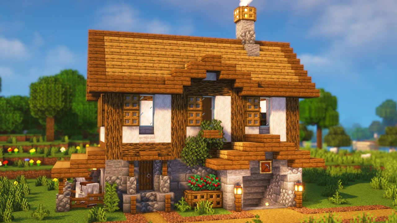 Minecraft: How to Build a Survival House with Mine Entrance [Tutorial]