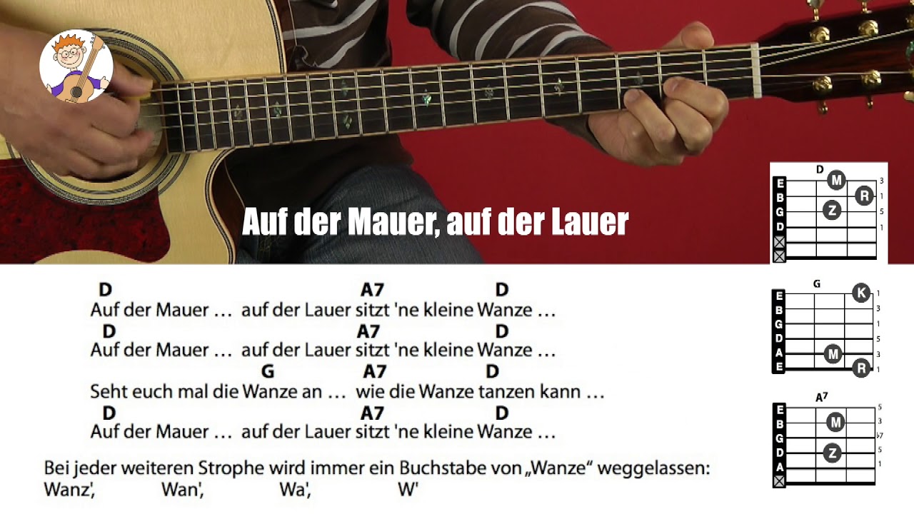 Auf der Mauer auf der Lauer, Kinderlied mit drei Akkorden und Text