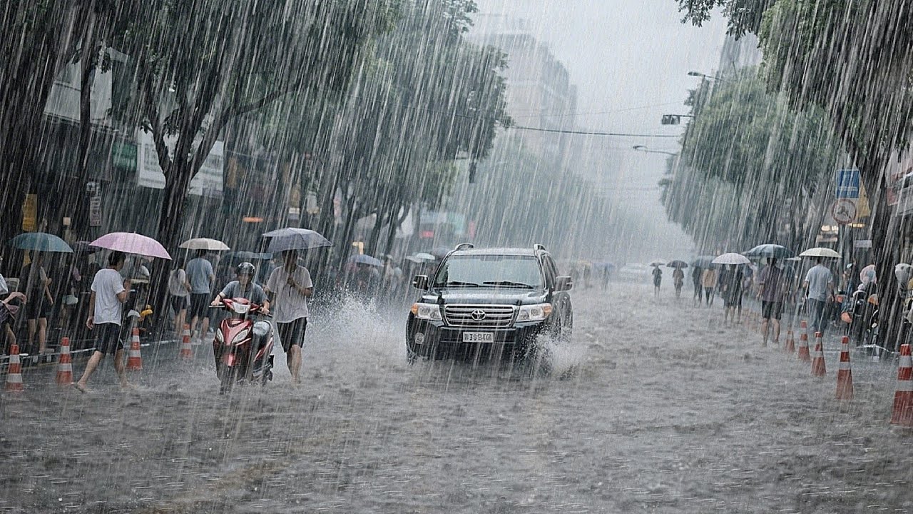 Super Storm The biggest heavy rain and strong wind, the whole city is submerged and flooded