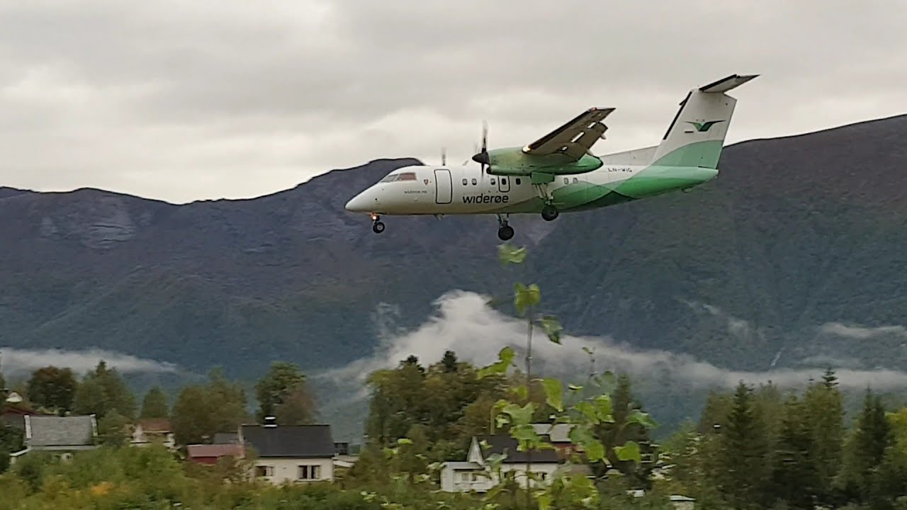 Widerøe landing and take off from the airport Ørsta Volda Lufthavn Hovden