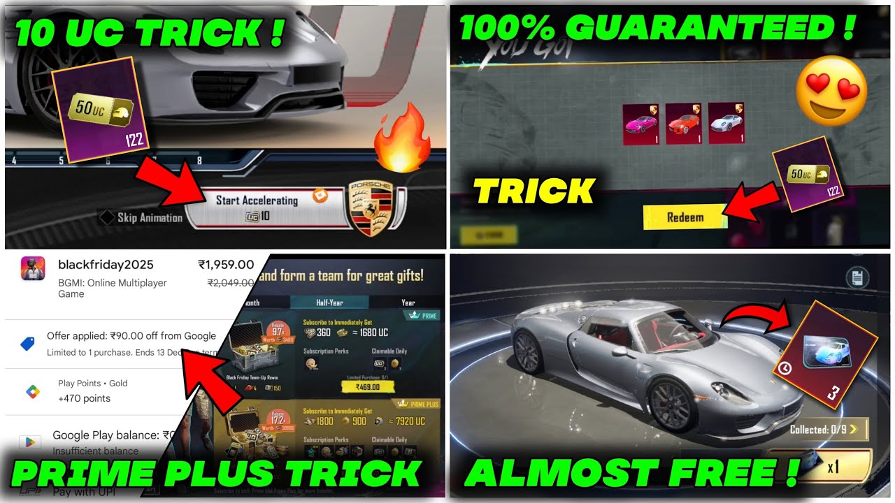 PRIME PLUS TRICK 😱 GET FREE PORSCHE SUPERCAR SKIN BGMI | Bgmi Speed Drift Event | Cyber Week Trick