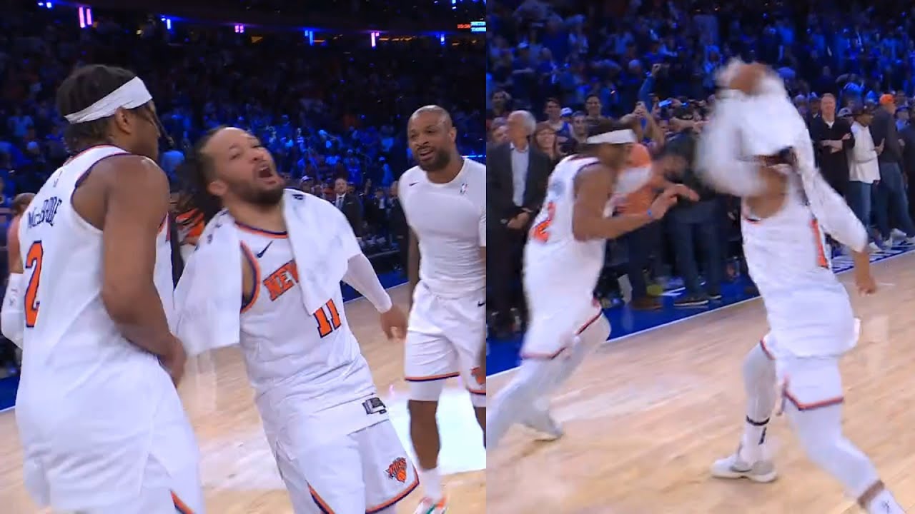 Jalen Brunson gets mad at teammates slapping him after Knicks eliminate Celtics 😂