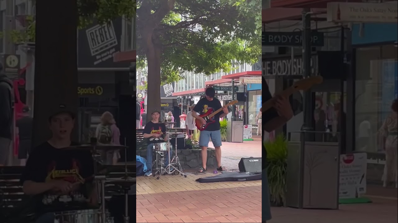 All The Small Things - blink-182 | Busking in Cuba Street #punk #streetperformers #guitar #drums