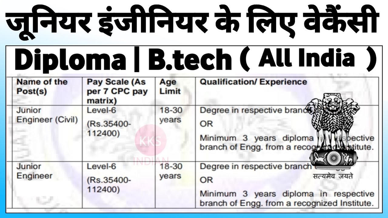 Junior Engineer Vacancy 2023 | Diploma B.Tech | All India Apply | Civil Engineering Jobs 2023