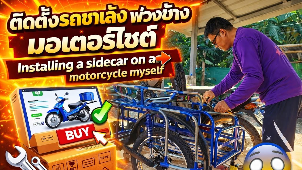 🛠 ติดตั้งซาเล้งหรือพ่วงข้างมอเตอร์ไซต์ด้วยตัวเองที่บ้าน(Installing a sidecar on a mortorcycle DIY)