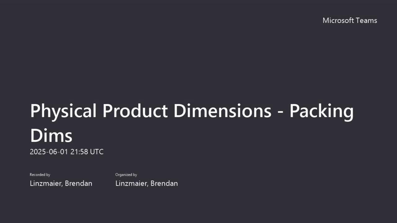 D365 Physical Product Dimensions - Packing Dims