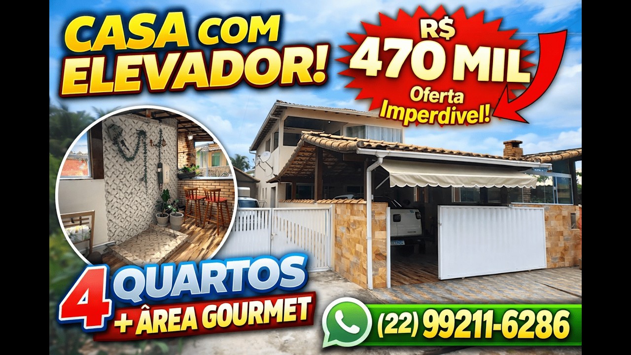 Casa Orla 500 com 4 Quartos + Elevador, Área Gourmet | Apenas R$ 470 Mil