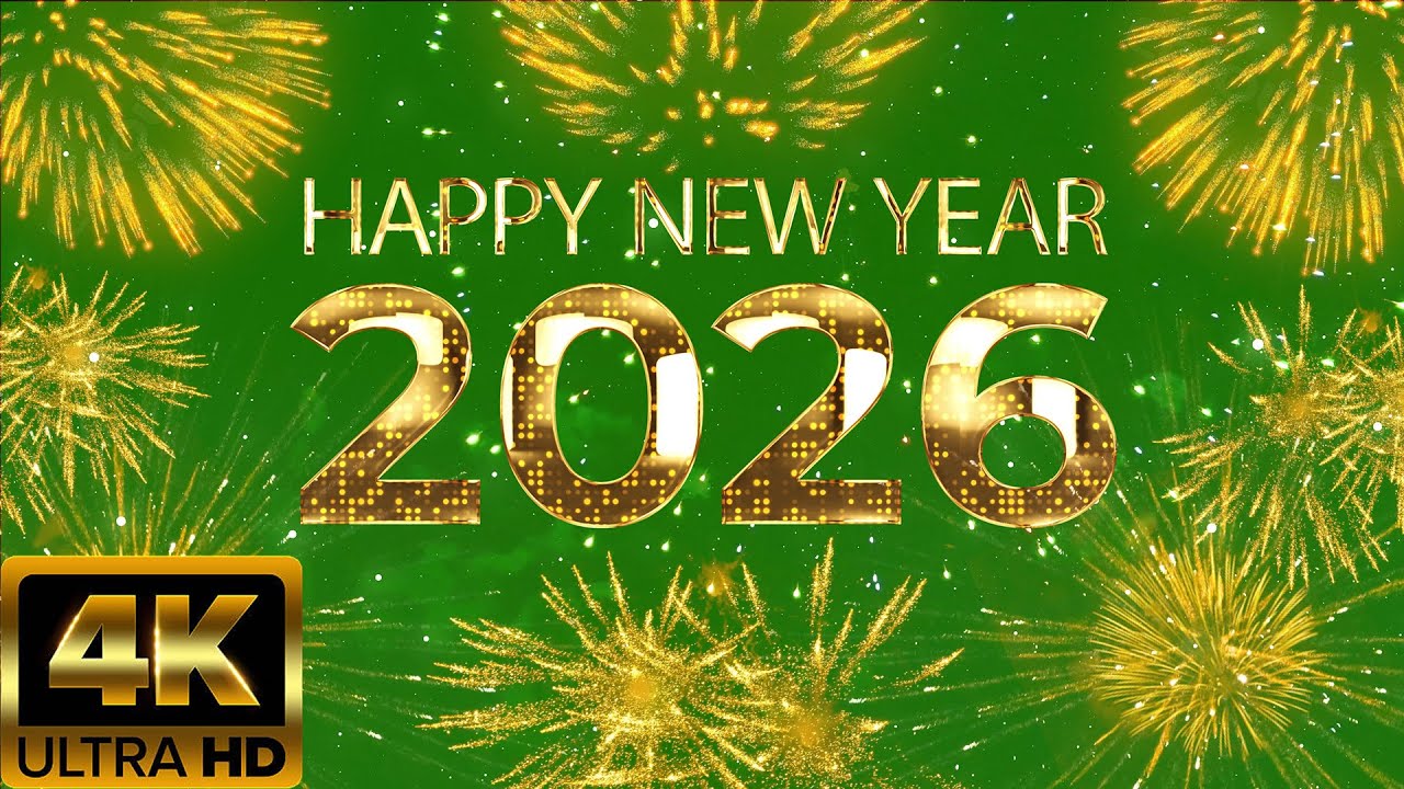 Happy New Year 2026 Green Screen Video 4K Editable Celebration Wishes with Fireworks & Effects