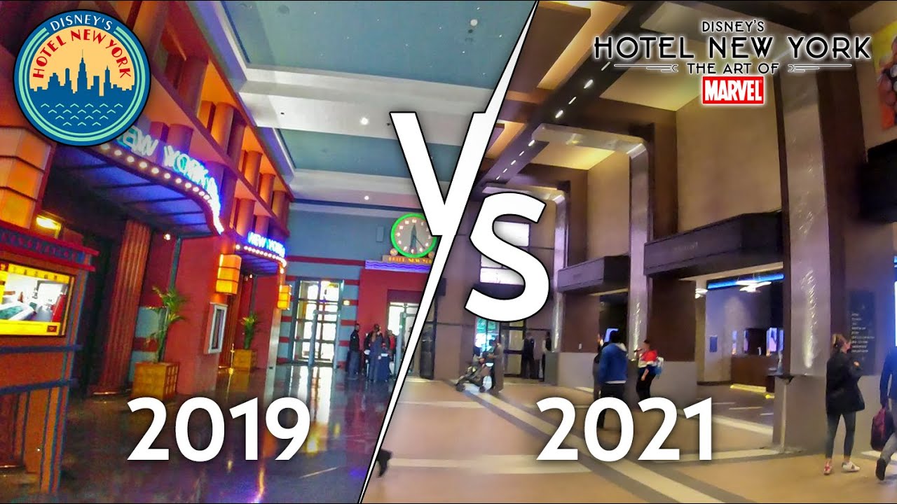 [4K] Disney's Hotel New York 2019 VS 2021 - Disneyland Paris