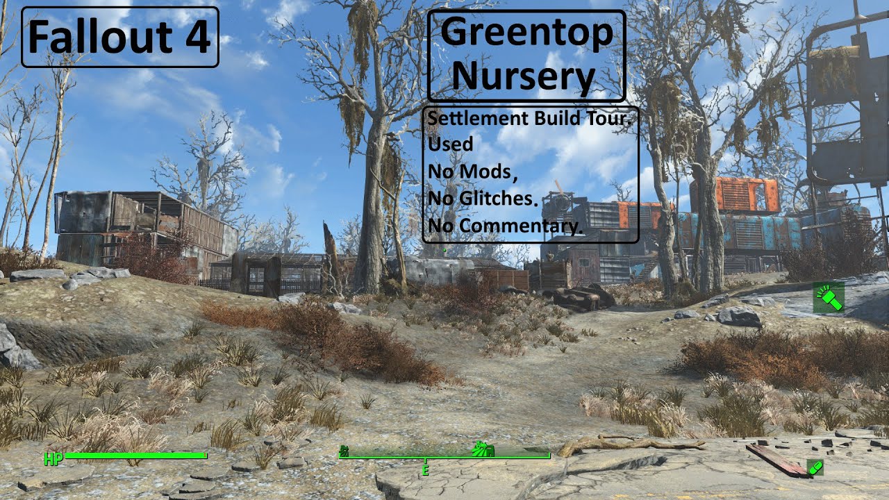 Fallout 4: Greentop Nursery Tour of settlement built without mods/glitches. No Commentary.