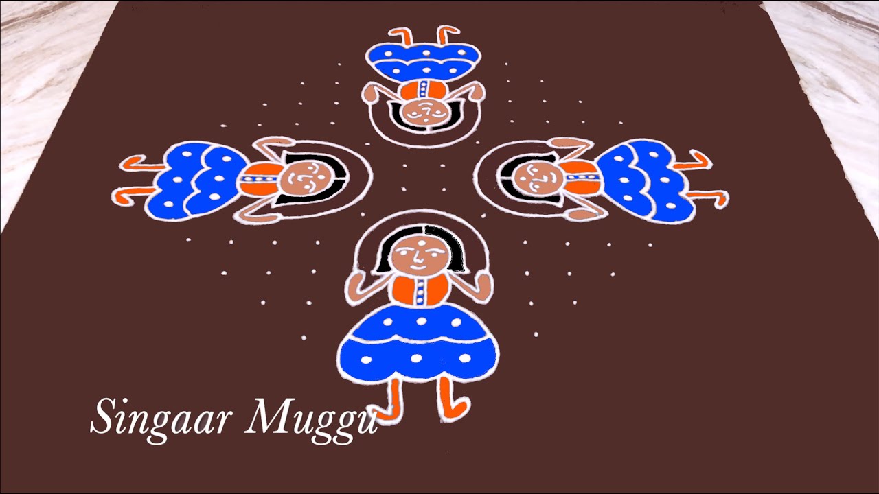 Girl rangoli 16X2 dots | Margazhi masam kolam | Sankranthi special rangoli | Margazhi rangoli