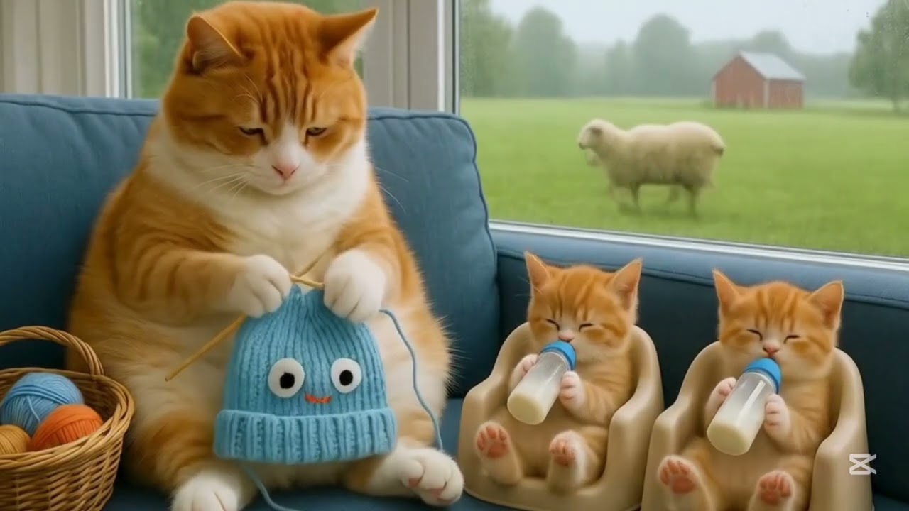 Mama Cat Trims Fur On Farm & Makes Tiger Hat For Kittens & Cooks Fish At Home🎣 #cat #mamacat