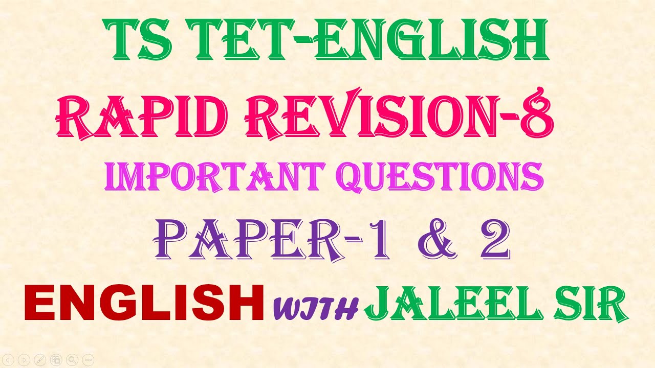 Rapid Revision 8- TS TET -ENGLISH- Important Questions-Paper-1 & 2- Direct  & Indirect Speech MCQS