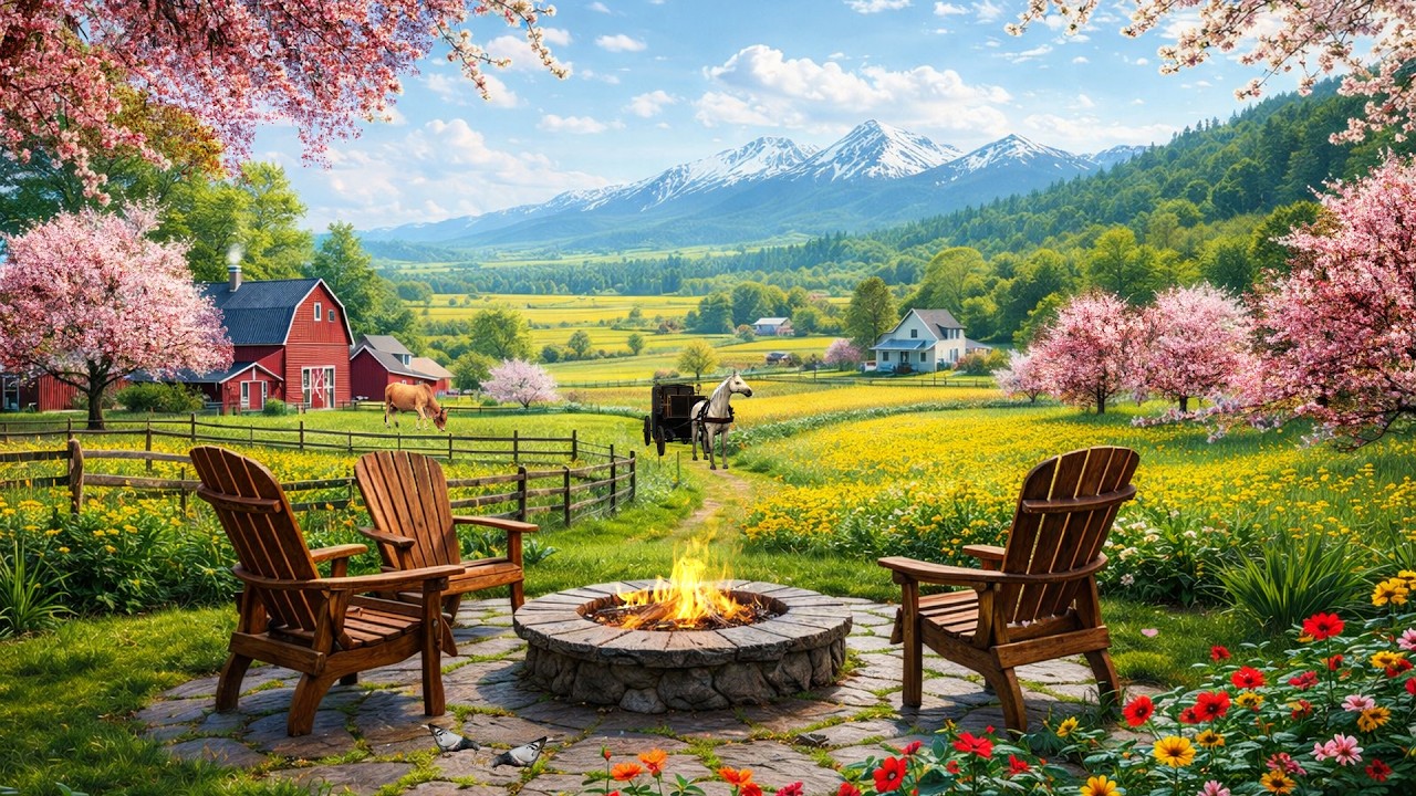 Peaceful Spring Farm Morning 🌸🔥 Cozy Fire Pit & Gentle Birdsong