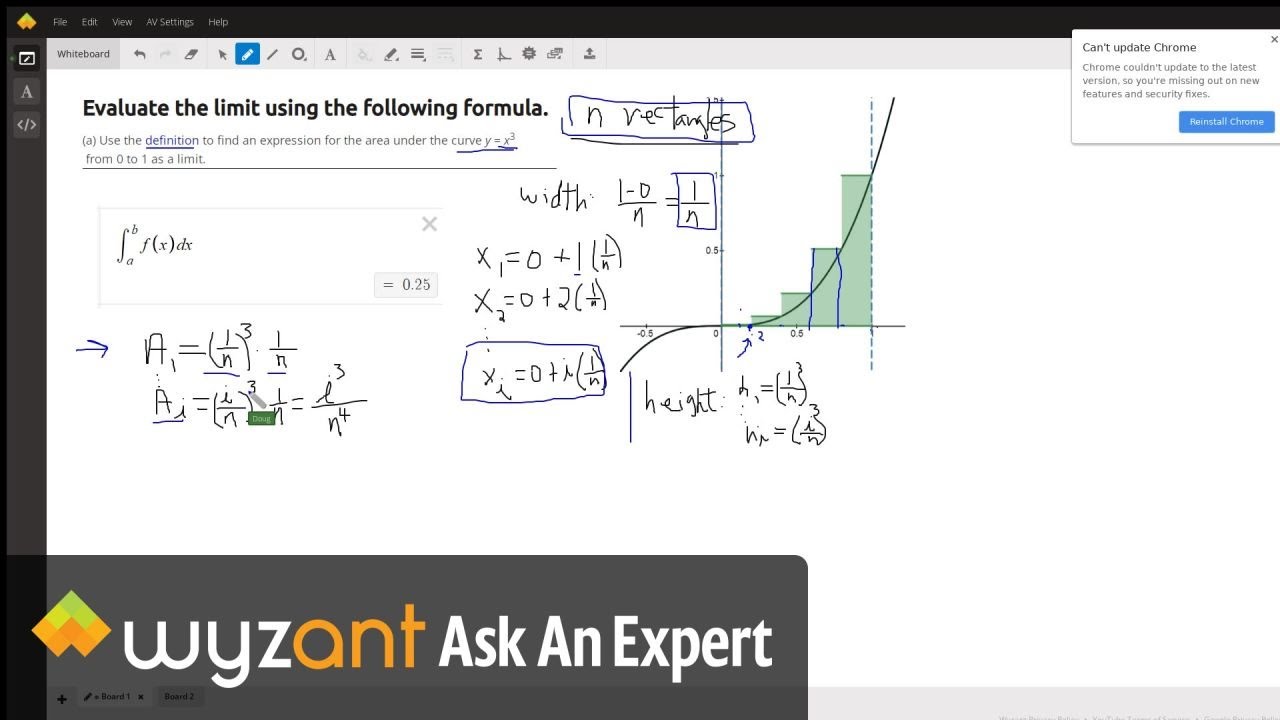 Find area under y=x^3 from 0 to 1 using limit of a Riemann sum.