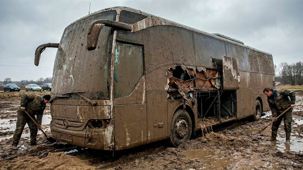 I Didn’t Expect This Inside a Mud-Buried Bus… Deep Cleaning a Biohazard