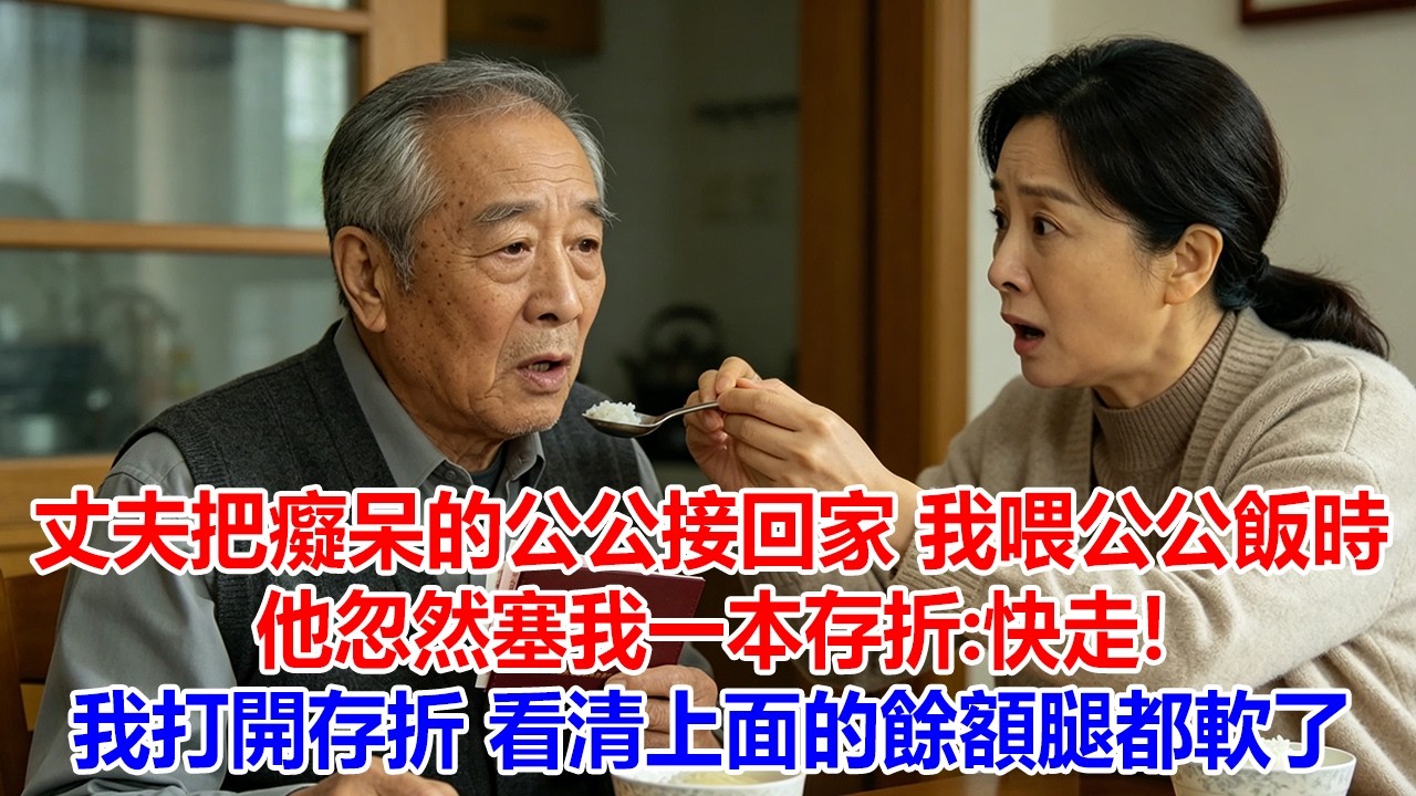 丈夫把癡呆的公公接回家，我喂公公飯時，他忽然塞我一本存折：快走，我打開存折，看清上面的餘額腿都軟了。#婆媳 #故事分享 #情感故事 #家庭情感 #爽文