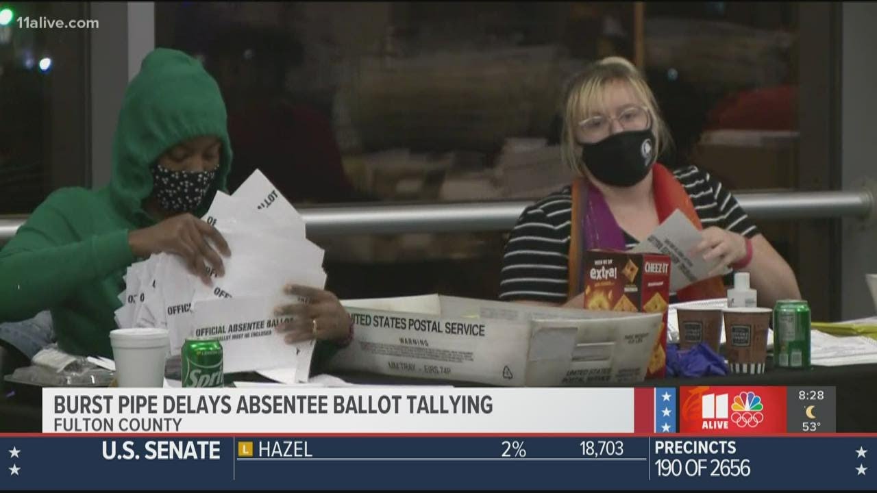 Ballot counting in Fulton County delayed after pipe bursts at State Farm Arena