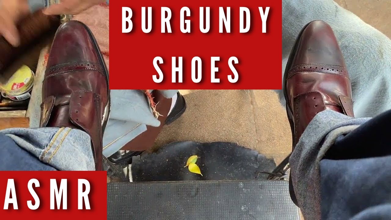 Polishing Burgundy Shoes | Street Shoe Shine ASMR | Ambient Sounds