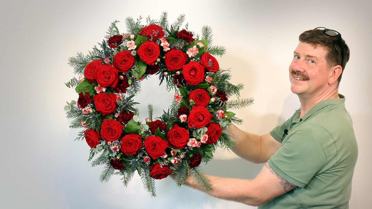 How To Make A Large Red Rose And Carnation Wreath / Floral Ring