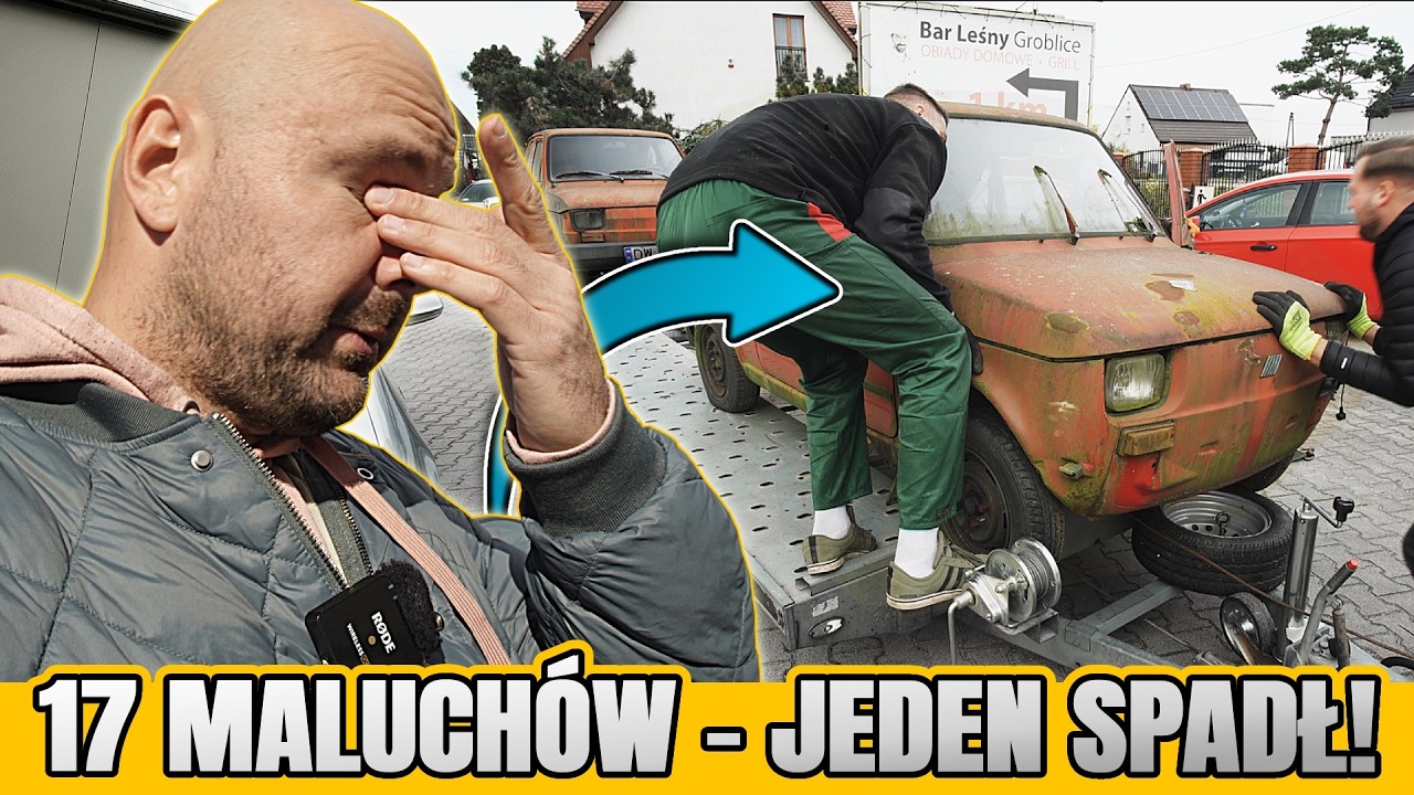 Transport SIEDEMNASTU Fiatow 126p *jeden spadł z przyczepy*