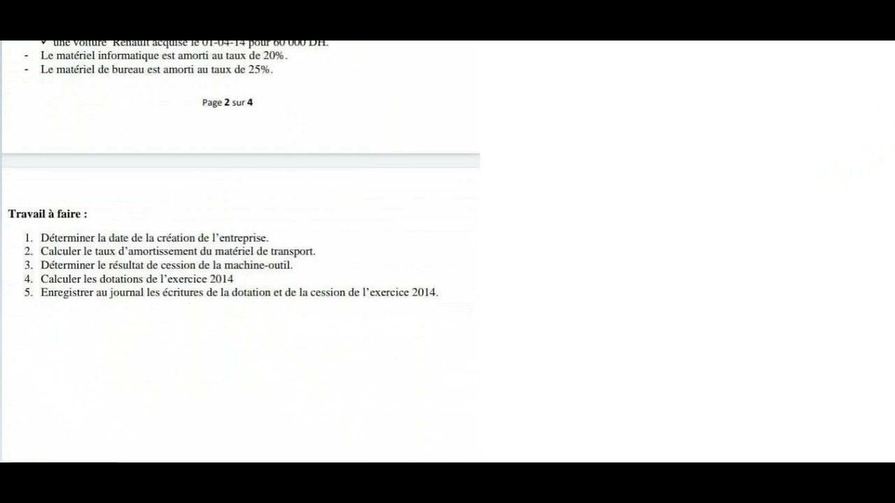 Comptabilité générale S2 : Les amortissements Exercice N°1 EP1