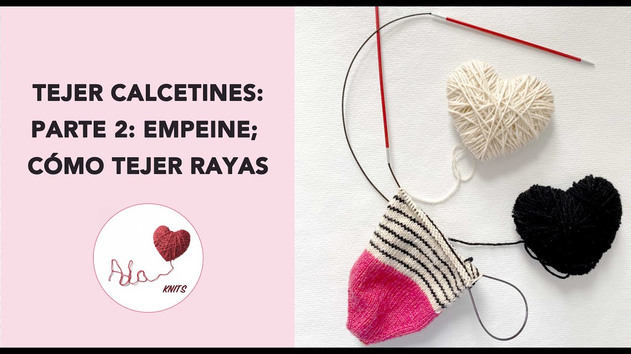 Tejer calcetines fácilmente con agujas circulares: Cómo tejer el empeine con rayas perfectas