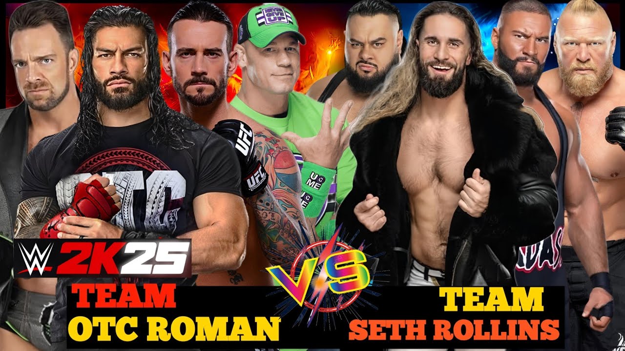 WWE 2K25-TEAM OTC ROMAN REIGNS VS TEAM SETH ROLLINS 8 MEN TAG TEAM MATCH...