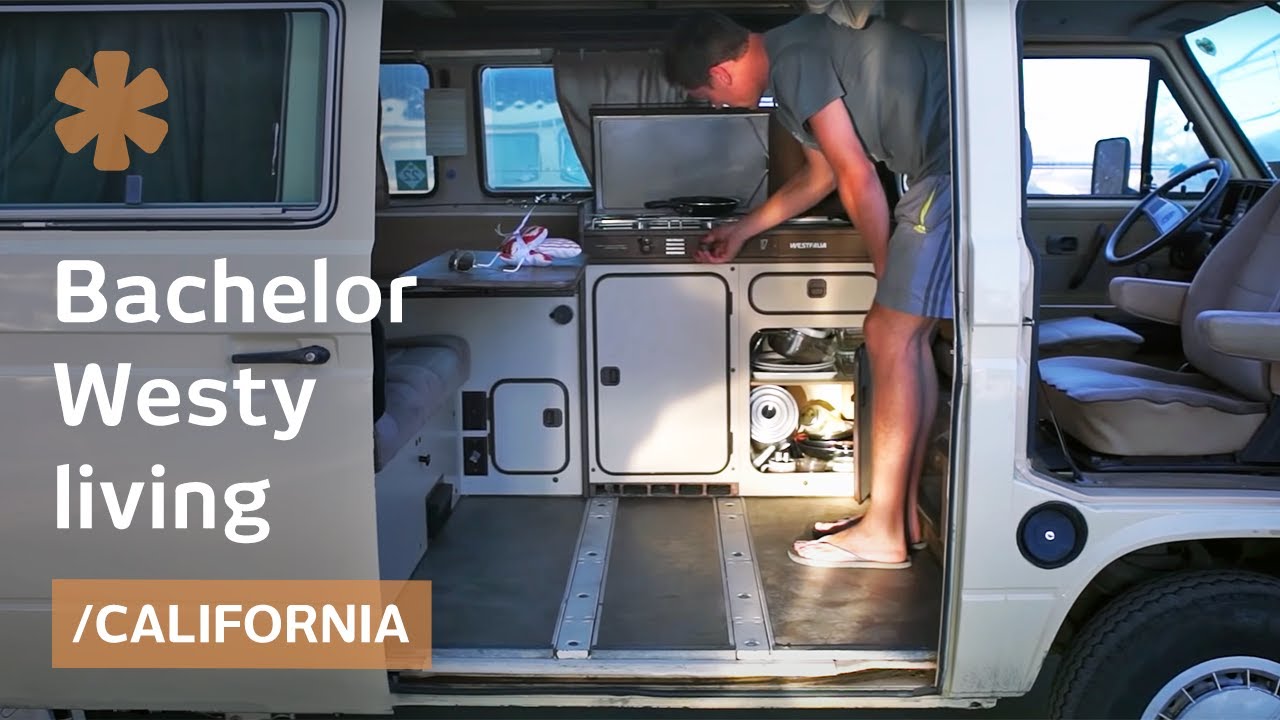 Westfalia campervan as minimal nomadic home in Santa Barbara