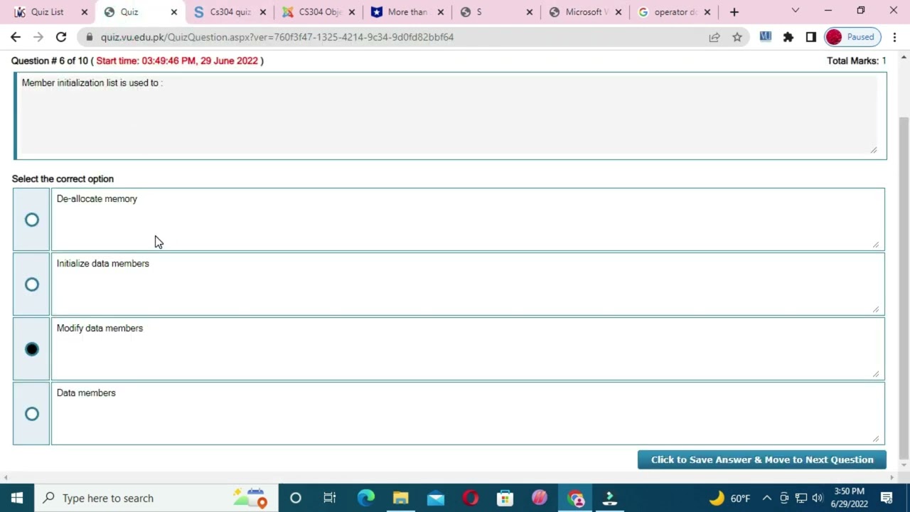 CS304 Quiz 2 solution spring 2022, cs304 quiz 2 solution, cs304 quiz 2,cs304 midterm quiz#cs304 #vu